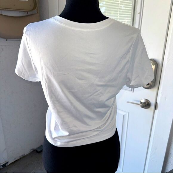 Blue and White Marine Life cropped fitted T-Shirt- size M - Picture 4 of 9